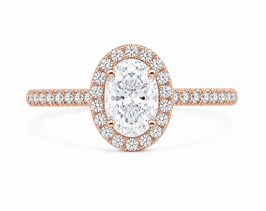 BAGUE SOLITAIRE OVALE SERTIE DE DIAMANTS OR ROSE 0,70CTS