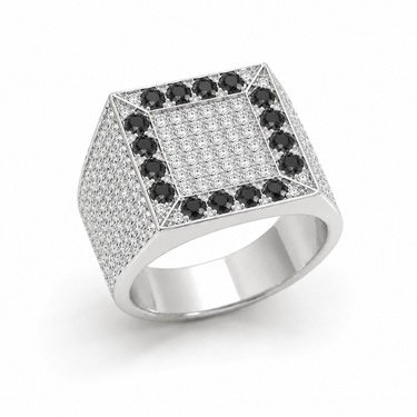 CHEVALIÈRE CARRÉ PAVÉE DIAMANTS NOIRS
